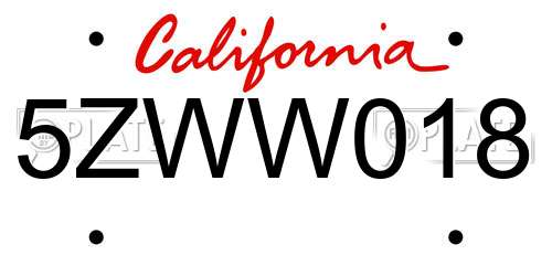 5ZWW018 California License Plate