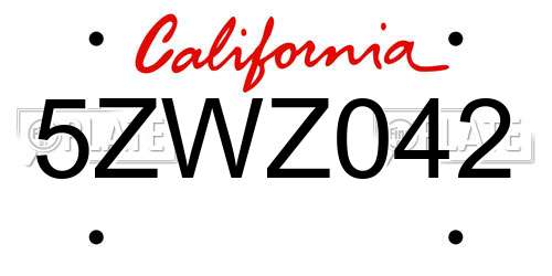 5ZWZ042 California License Plate