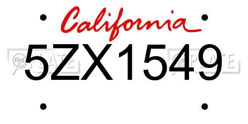 5ZX1549 California License Plate