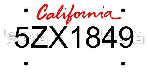 5ZX1849 California License Plate