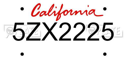 5ZX2225 California License Plate
