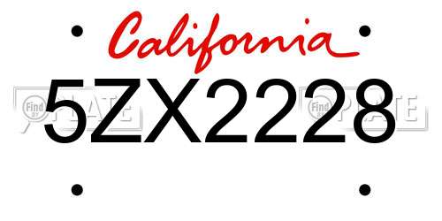 5ZX2228 California License Plate