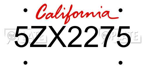 5ZX2275 California License Plate