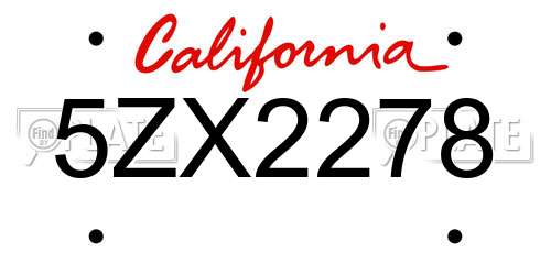 5ZX2278 California License Plate