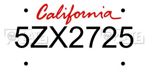 5ZX2725 California License Plate