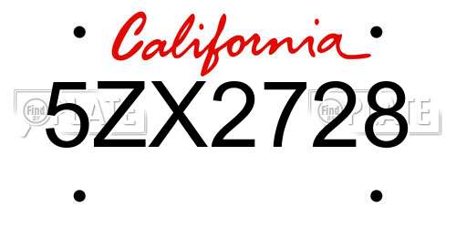 5ZX2728 California License Plate