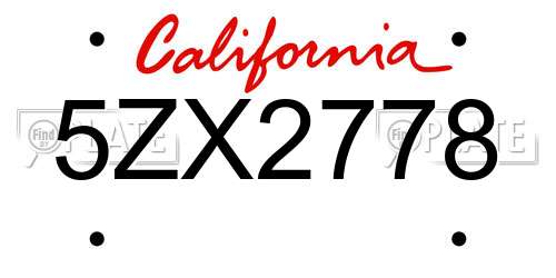 5ZX2778 California License Plate