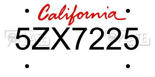 5ZX7225 California License Plate