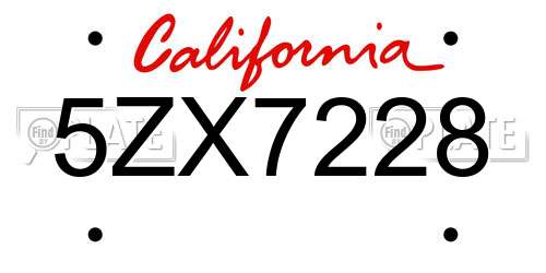 5ZX7228 California License Plate