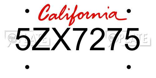 5ZX7275 California License Plate
