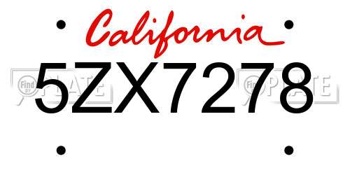 5ZX7278 California License Plate