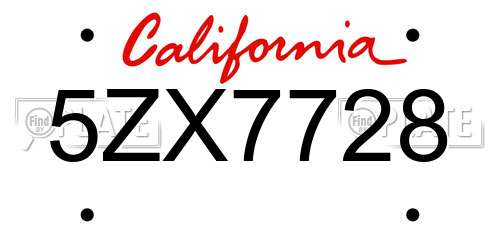 5ZX7728 California License Plate