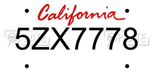 5ZX7778 California License Plate