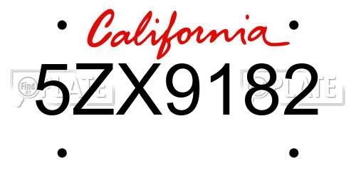 5ZX9182 California License Plate