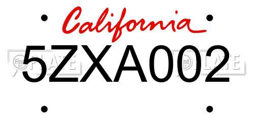 5ZXA002 California License Plate