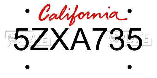 5ZXA735 California License Plate