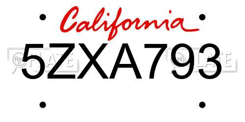 5ZXA793 California License Plate