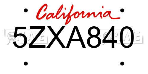5ZXA840 California License Plate