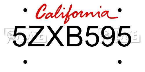 5ZXB595 California License Plate