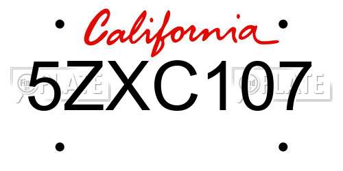 5ZXC107 California License Plate