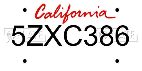 5ZXC386 California License Plate