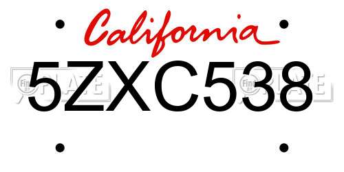 5ZXC538 California License Plate