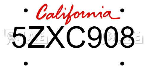 5ZXC908 California License Plate