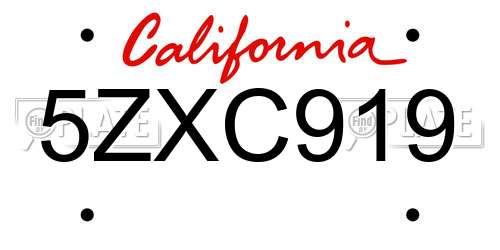 5ZXC919 California License Plate