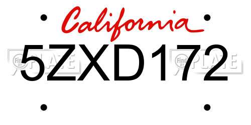 5ZXD172 California License Plate