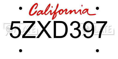 5ZXD397 California License Plate