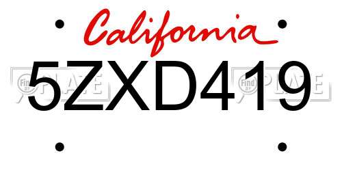 5ZXD419 California License Plate