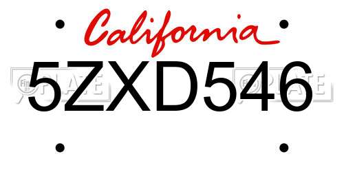 5ZXD546 California License Plate