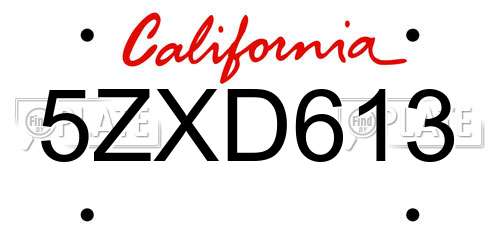 5ZXD613 California License Plate