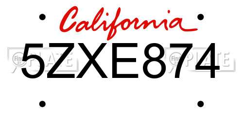 5ZXE874 California License Plate
