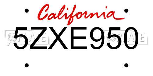 5ZXE950 California License Plate