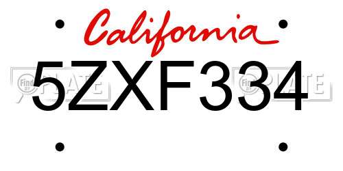 5ZXF334 California License Plate