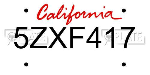 5ZXF417 California License Plate