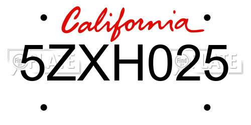 5ZXH025 California License Plate