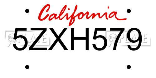 5ZXH579 California License Plate