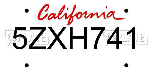 5ZXH741 California License Plate