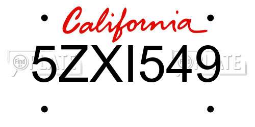 5ZXI549 California License Plate