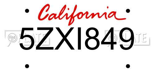 5ZXI849 California License Plate