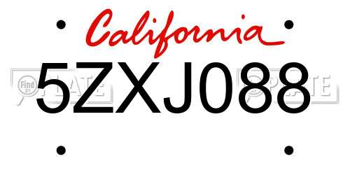 5ZXJ088 California License Plate