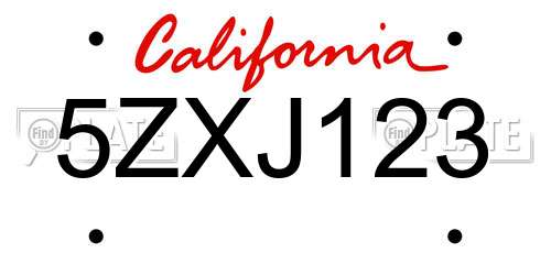 5ZXJ123 California License Plate