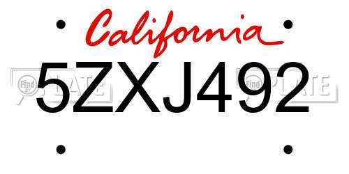 5ZXJ492 California License Plate