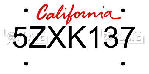 5ZXK137 California License Plate