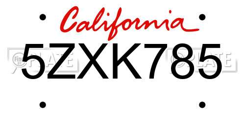 5ZXK785 California License Plate