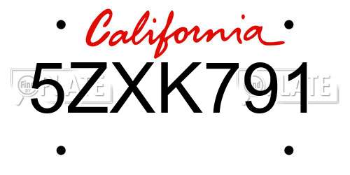 5ZXK791 California License Plate