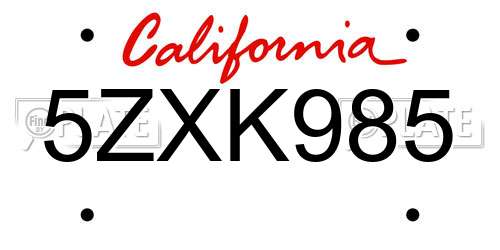 5ZXK985 California License Plate