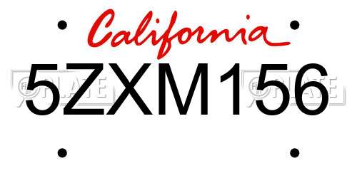 5ZXM156 California License Plate